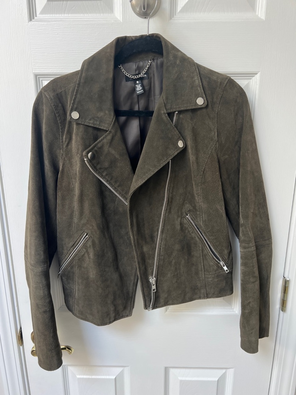Aqua Olive Green Suede Moto Jacket